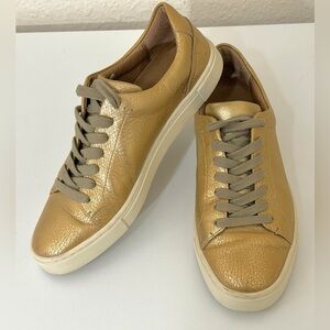 Frye Ivy Low Lace sneakers in metallic gold leather. 7 M